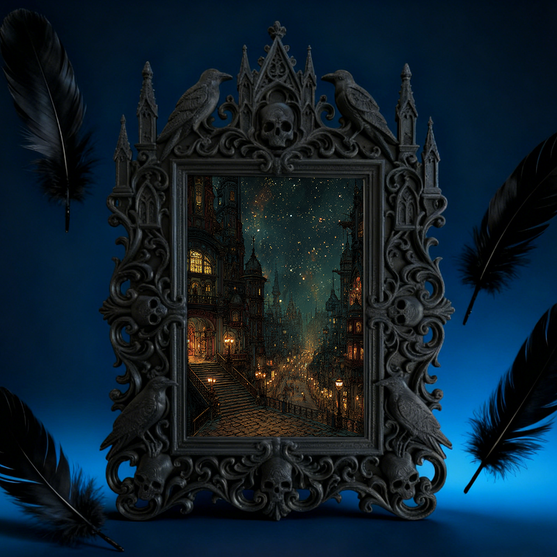 Bold-standout Gothic Dark-style Photo Frame | Dark Fantasy Miniature Terrain Shop Decor, Photo Ornament, Wall-mountable & Tabletop, Creative