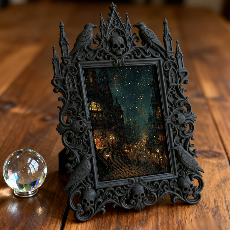Bold-standout Gothic Dark-style Photo Frame | Dark Fantasy Miniature Terrain Shop Decor, Photo Ornament, Wall-mountable & Tabletop, Creative