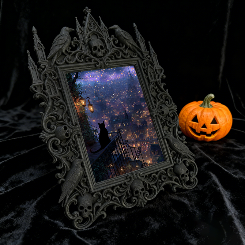 Cute-spooky-vibe Gothic Dark-style Photo Frame | Gothic Pet Halloween Bandana Shop Decor, Photo Ornament, Dual-use Display, Cute Frame