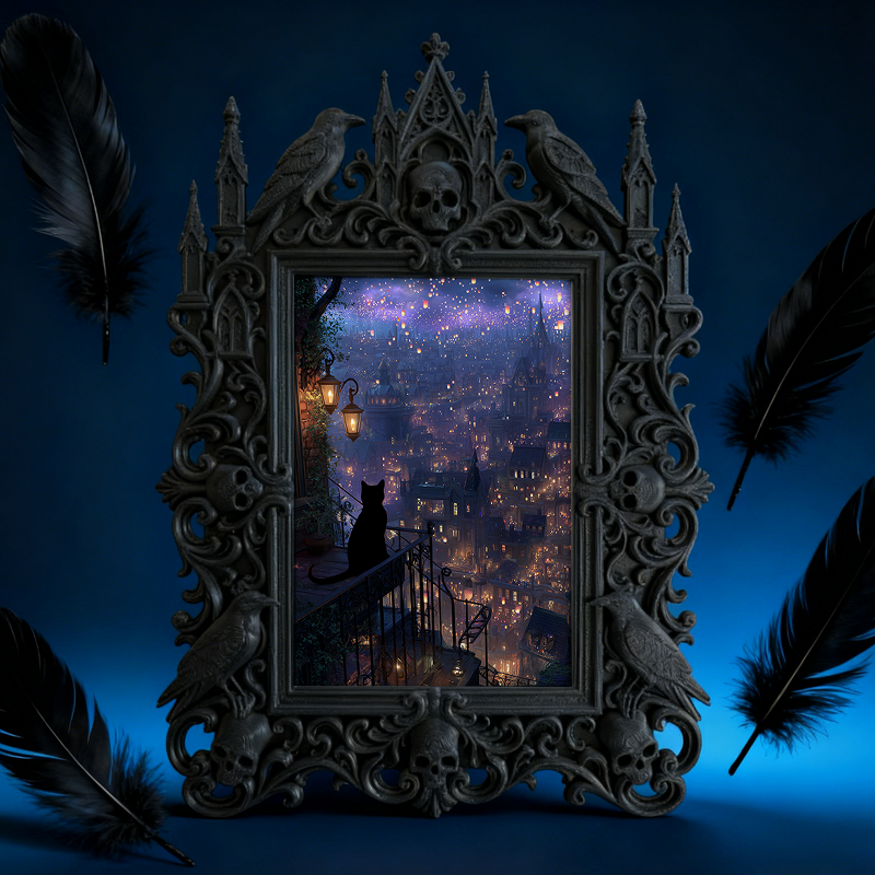 Cute-spooky-vibe Gothic Dark-style Photo Frame | Gothic Pet Halloween Bandana Shop Decor, Photo Ornament, Dual-use Display, Cute Frame