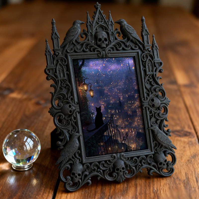 Cute-spooky-vibe Gothic Dark-style Photo Frame | Gothic Pet Halloween Bandana Shop Decor, Photo Ornament, Dual-use Display, Cute Frame