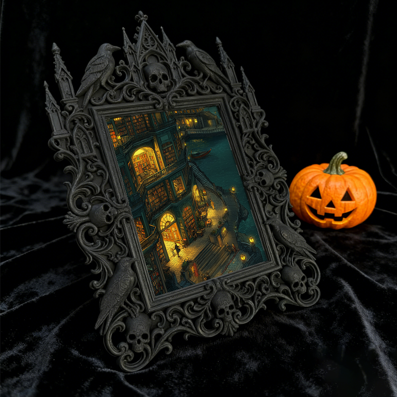 Bestselling-hit Gothic Dark-style Photo Frame | Halloween Haunted Warehouse Photo Spot Decor, Photo Ornament, Wall-mountable & Tabletop, Lig