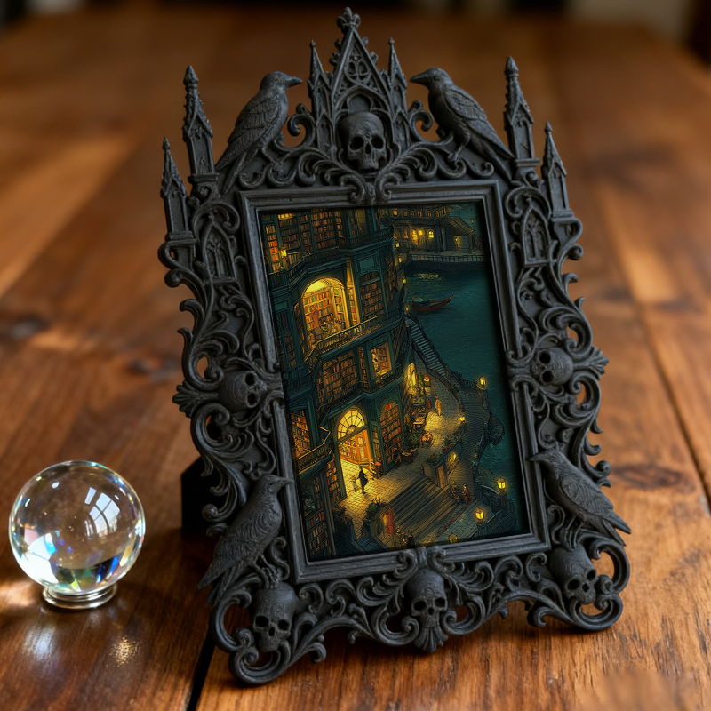 Bestselling-hit Gothic Dark-style Photo Frame | Halloween Haunted Warehouse Photo Spot Decor, Photo Ornament, Wall-mountable & Tabletop, Lig