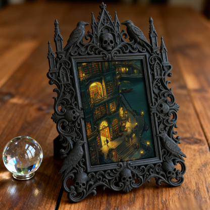 Bestselling-hit Gothic Dark-style Photo Frame | Halloween Haunted Warehouse Photo Spot Decor, Photo Ornament, Wall-mountable & Tabletop, Lig