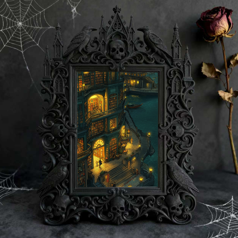 Bestselling-hit Gothic Dark-style Photo Frame | Halloween Haunted Warehouse Photo Spot Decor, Photo Ornament, Wall-mountable & Tabletop, Lig