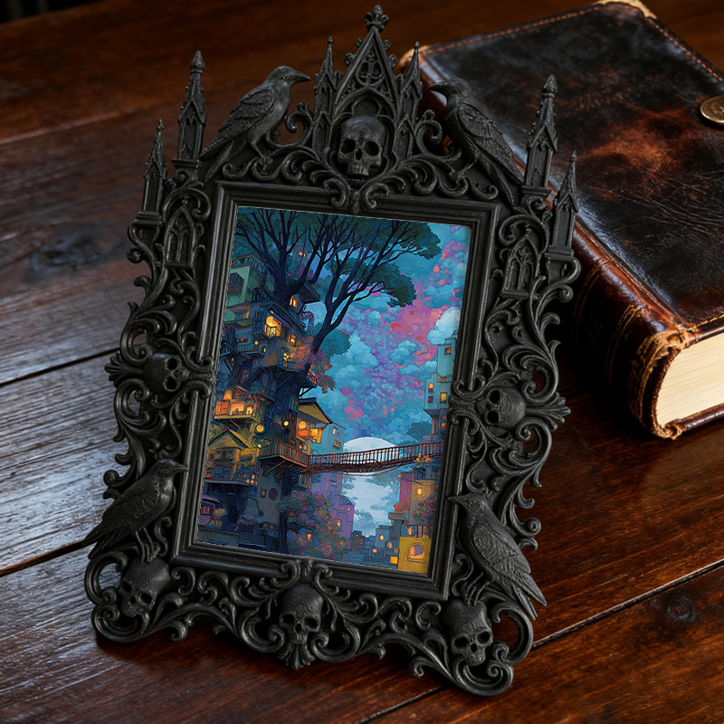Trend-alert Gothic Dark-style Photo Frame | Dark Fantasy LARP Character Meetup Decor, Photo Ornament, Wall-mountable & Tabletop, Scratch-res