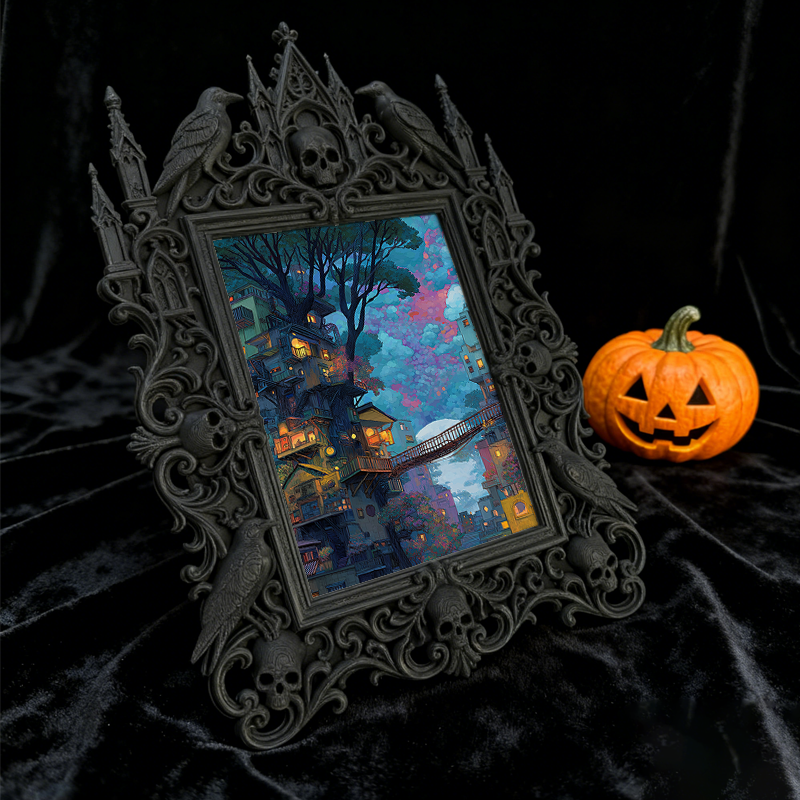 Trend-alert Gothic Dark-style Photo Frame | Dark Fantasy LARP Character Meetup Decor, Photo Ornament, Wall-mountable & Tabletop, Scratch-res