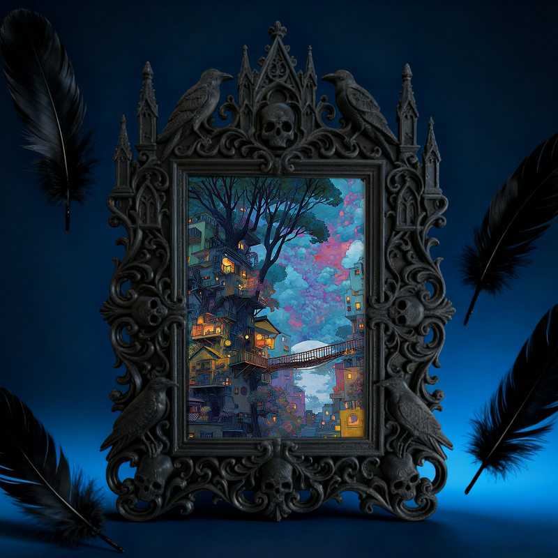 Trend-alert Gothic Dark-style Photo Frame | Dark Fantasy LARP Character Meetup Decor, Photo Ornament, Wall-mountable & Tabletop, Scratch-res
