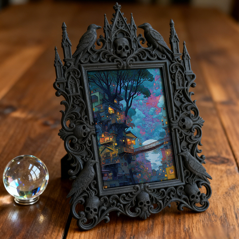 Trend-alert Gothic Dark-style Photo Frame | Dark Fantasy LARP Character Meetup Decor, Photo Ornament, Wall-mountable & Tabletop, Scratch-res