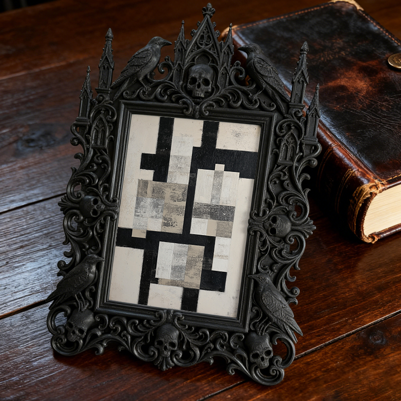 Viral-favorite Gothic Dark-style Photo Frame | Gothic Entryway Console Table Decor, Photo Ornament, Wall-mountable & Tabletop, Plastic Frame