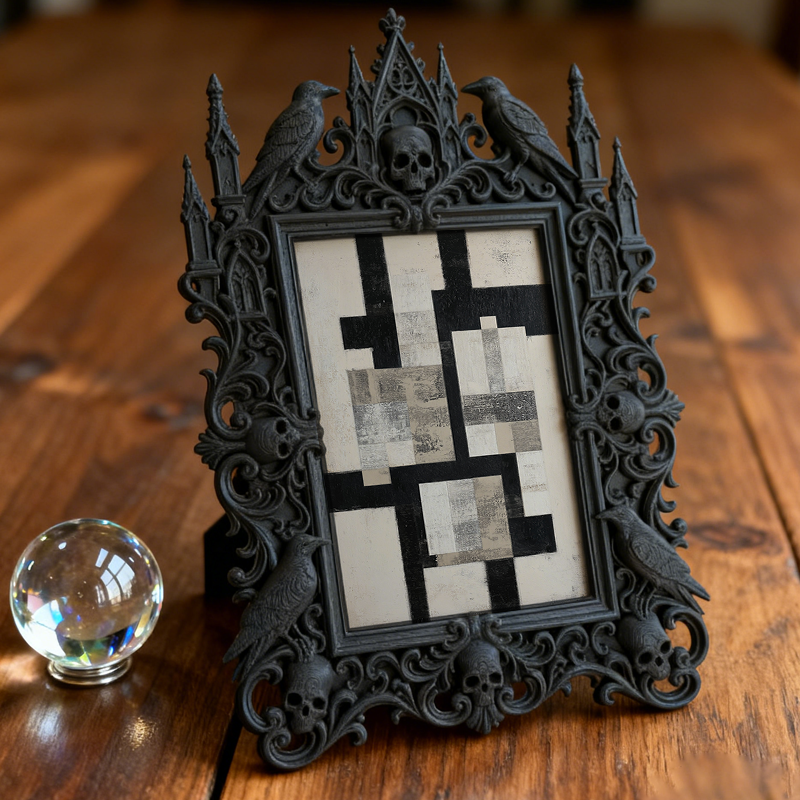 Viral-favorite Gothic Dark-style Photo Frame | Gothic Entryway Console Table Decor, Photo Ornament, Wall-mountable & Tabletop, Plastic Frame