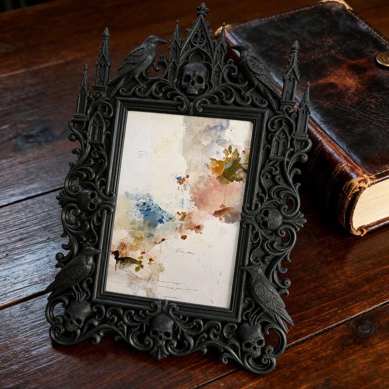 Insta-trending Gothic Dark-style Photo Frame | Dark Academia Dorm Book Nook Decor, Photo Ornament, Wall/Table Dual-use, Durable Frame