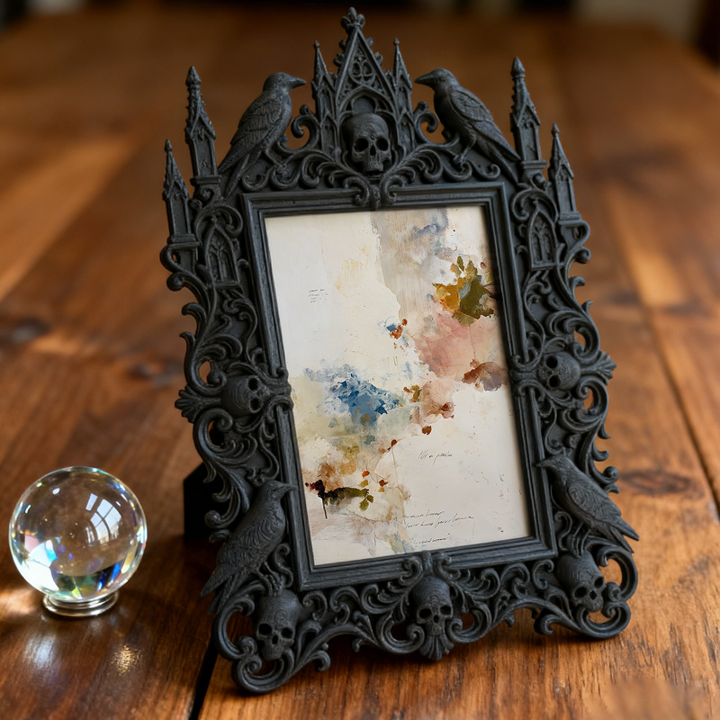 Insta-trending Gothic Dark-style Photo Frame | Dark Academia Dorm Book Nook Decor, Photo Ornament, Wall/Table Dual-use, Durable Frame
