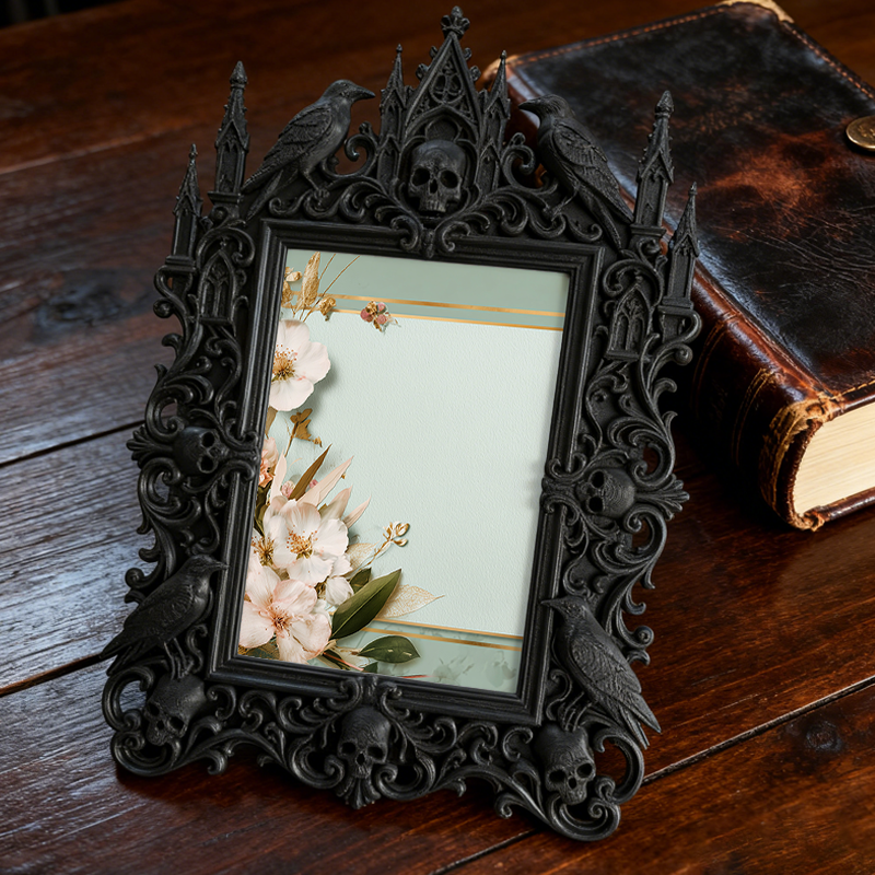 Bestselling-essential Gothic Dark-style Photo Frame | Witchy Bedroom Crystal Shelf Decor, Photo Ornament, Dual-use Display, Retro Plastic Fr