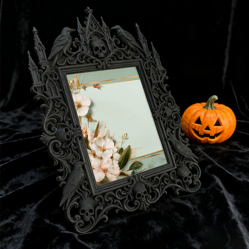 Bestselling-essential Gothic Dark-style Photo Frame | Witchy Bedroom Crystal Shelf Decor, Photo Ornament, Dual-use Display, Retro Plastic Fr