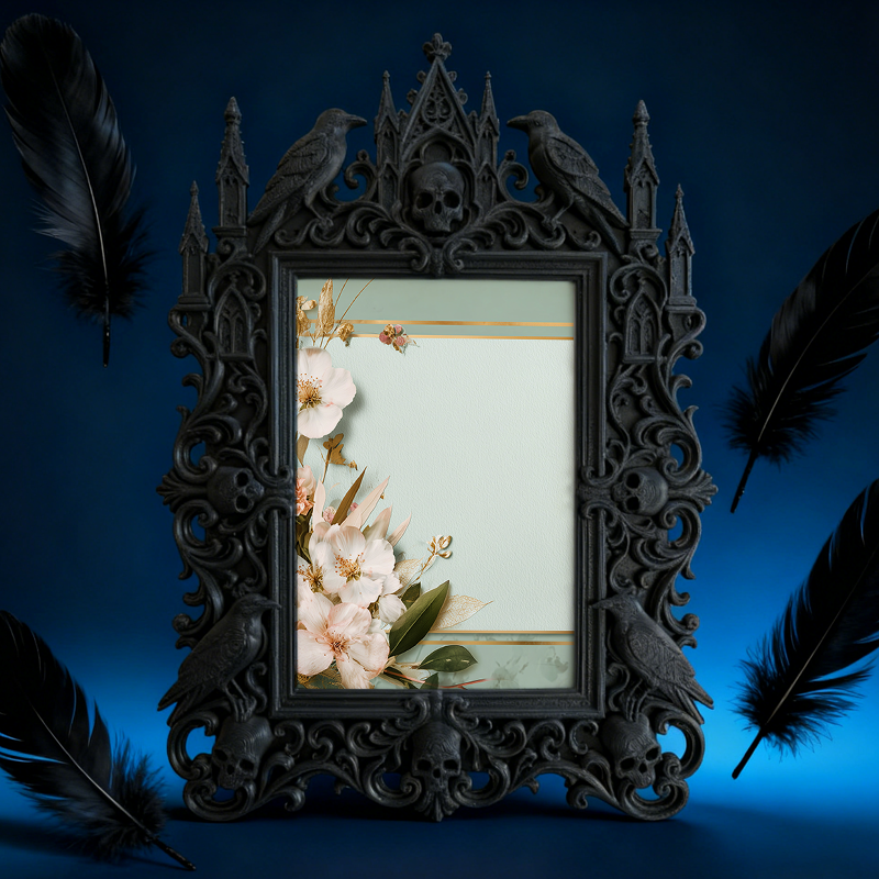 Bestselling-essential Gothic Dark-style Photo Frame | Witchy Bedroom Crystal Shelf Decor, Photo Ornament, Dual-use Display, Retro Plastic Fr
