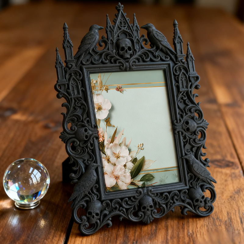Bestselling-essential Gothic Dark-style Photo Frame | Witchy Bedroom Crystal Shelf Decor, Photo Ornament, Dual-use Display, Retro Plastic Fr
