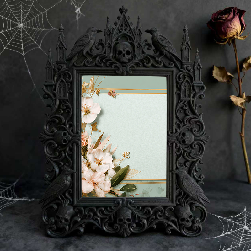 Bestselling-essential Gothic Dark-style Photo Frame | Witchy Bedroom Crystal Shelf Decor, Photo Ornament, Dual-use Display, Retro Plastic Fr