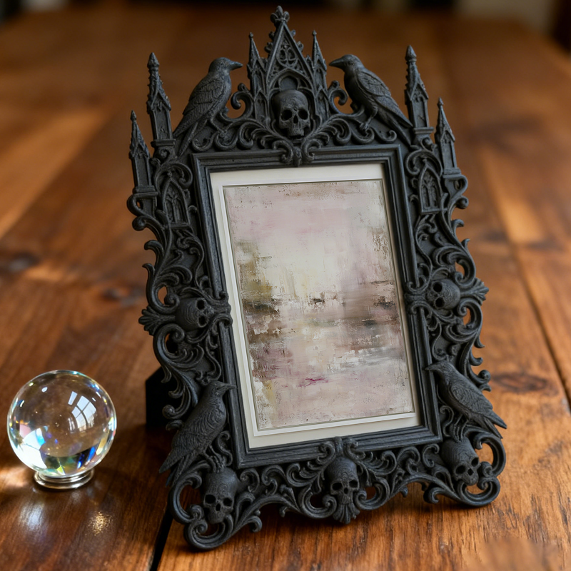 One-of-a-kind-design Gothic Dark-style Photo Frame | Witchy Kitchen Window Sill Decor, Photo Ornament, Wall-mountable & Tabletop, Portable F