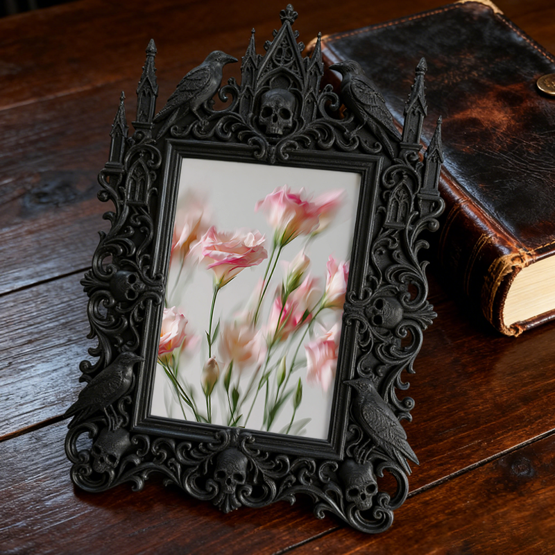Trend-buzzing Gothic Dark-style Photo Frame | Witchy Crystal Bead Weaving Shop Decor, Photo Ornament, Dual-use Display, Retro Plastic Frame