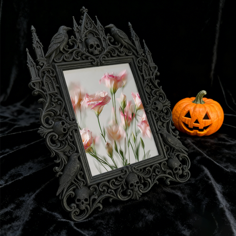 Trend-buzzing Gothic Dark-style Photo Frame | Witchy Crystal Bead Weaving Shop Decor, Photo Ornament, Dual-use Display, Retro Plastic Frame