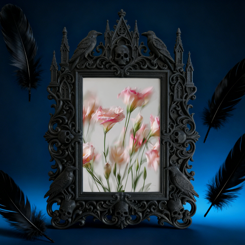 Trend-buzzing Gothic Dark-style Photo Frame | Witchy Crystal Bead Weaving Shop Decor, Photo Ornament, Dual-use Display, Retro Plastic Frame
