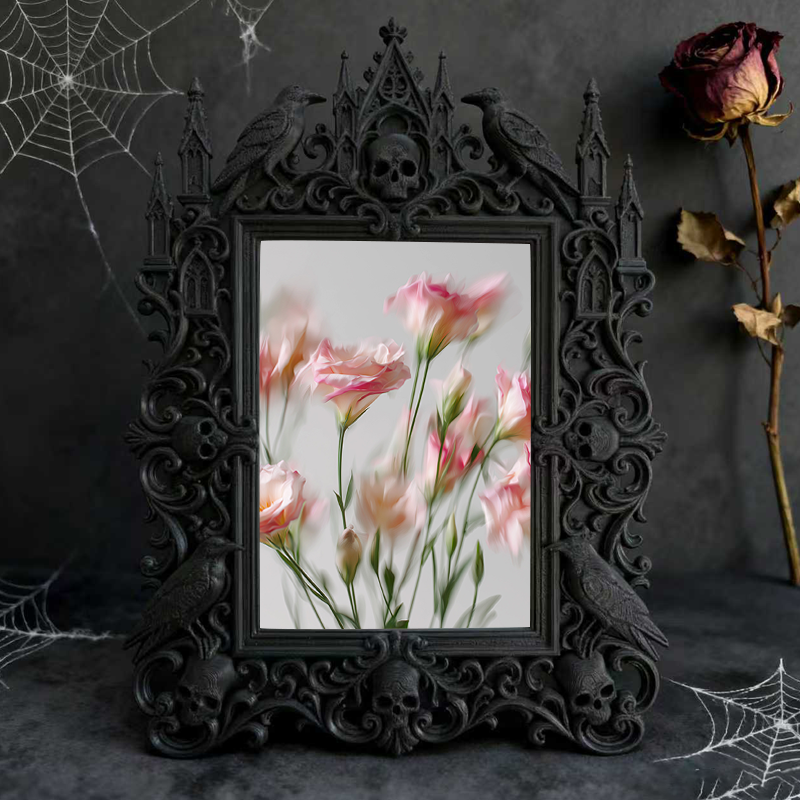Trend-buzzing Gothic Dark-style Photo Frame | Witchy Crystal Bead Weaving Shop Decor, Photo Ornament, Dual-use Display, Retro Plastic Frame