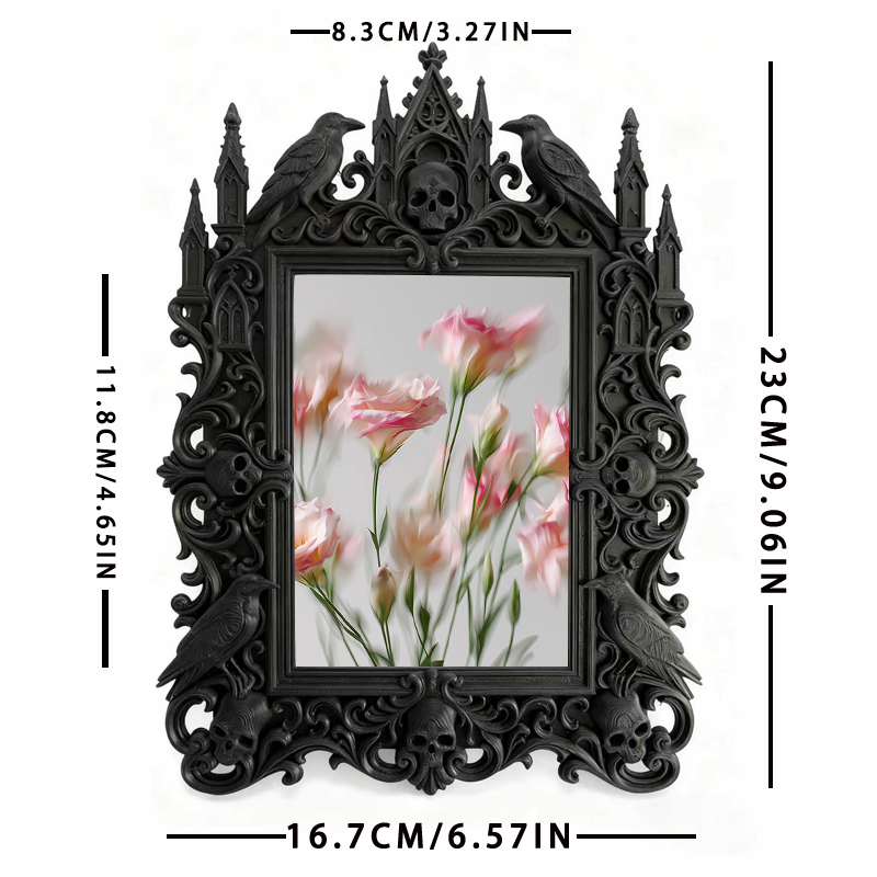 Trend-buzzing Gothic Dark-style Photo Frame | Witchy Crystal Bead Weaving Shop Decor, Photo Ornament, Dual-use Display, Retro Plastic Frame
