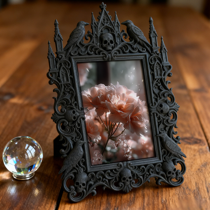Highly-sought Gothic Dark-style Photo Frame | Gothic Matte Nail Art Studio Shelf Decor, Photo Ornament, Wall-mountable & Tabletop, Scratch-r