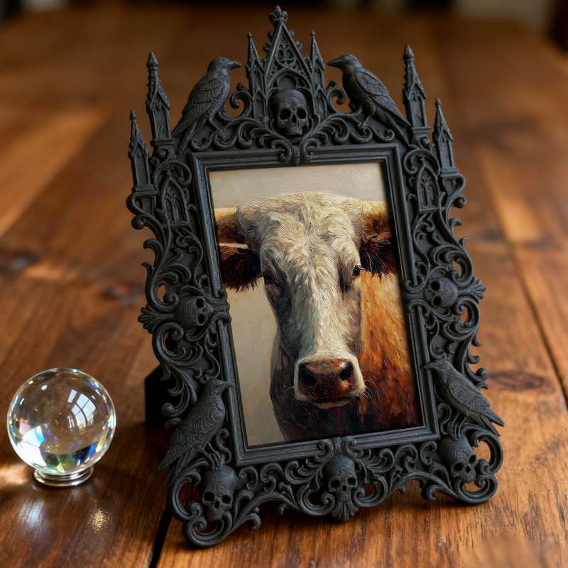 Luxe-minimal Gothic Dark-style Photo Frame | Dark Calligraphy Ink Stick Grinding Shop Decor, Photo Ornament, Wall-mountable & Tabletop, Prac