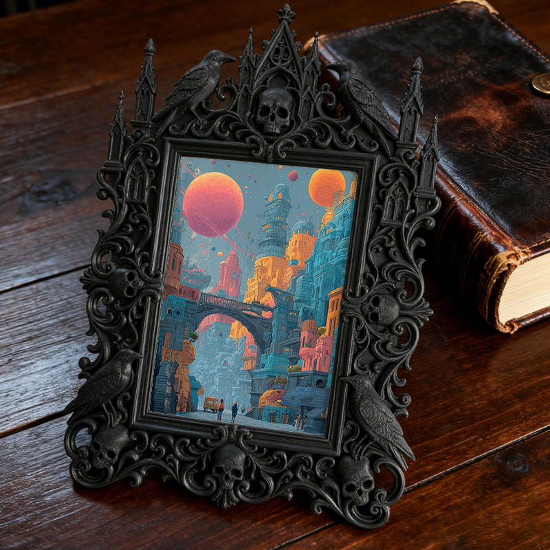 One-of-a-kind-gem Gothic Dark-style Photo Frame | Witchy Herbal Sachet Sewing Shop Decor, Photo Ornament, Wall-mountable & Tabletop, Portabl