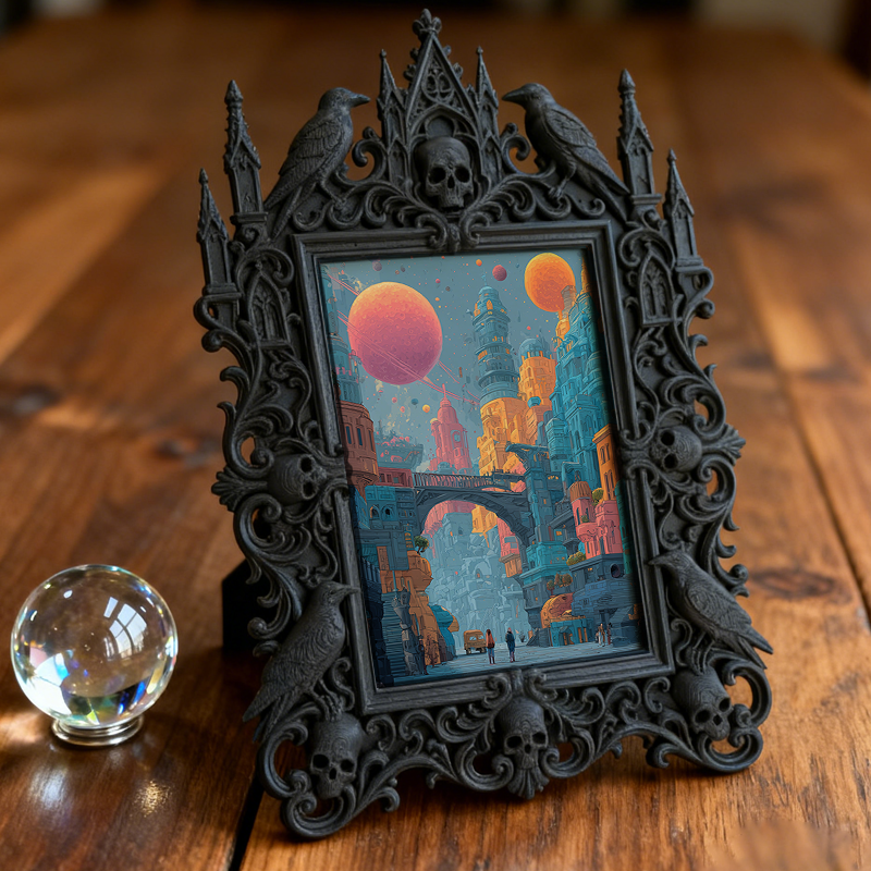 One-of-a-kind-gem Gothic Dark-style Photo Frame | Witchy Herbal Sachet Sewing Shop Decor, Photo Ornament, Wall-mountable & Tabletop, Portabl