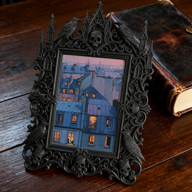 Elegant-spooky Gothic Dark-style Photo Frame | Paranormal Themed Café Dessert Counter Decor, Photo Ornament, Wall-mountable & Tabletop, Eleg