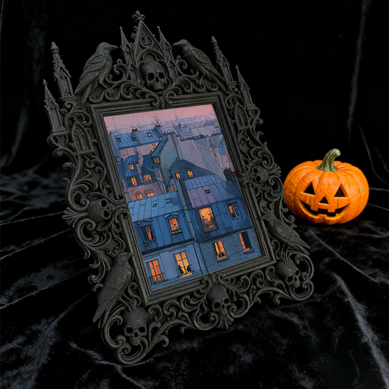 Elegant-spooky Gothic Dark-style Photo Frame | Paranormal Themed Café Dessert Counter Decor, Photo Ornament, Wall-mountable & Tabletop, Eleg