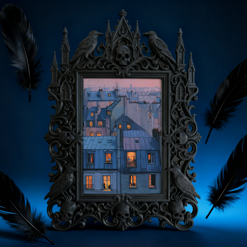 Elegant-spooky Gothic Dark-style Photo Frame | Paranormal Themed Café Dessert Counter Decor, Photo Ornament, Wall-mountable & Tabletop, Eleg