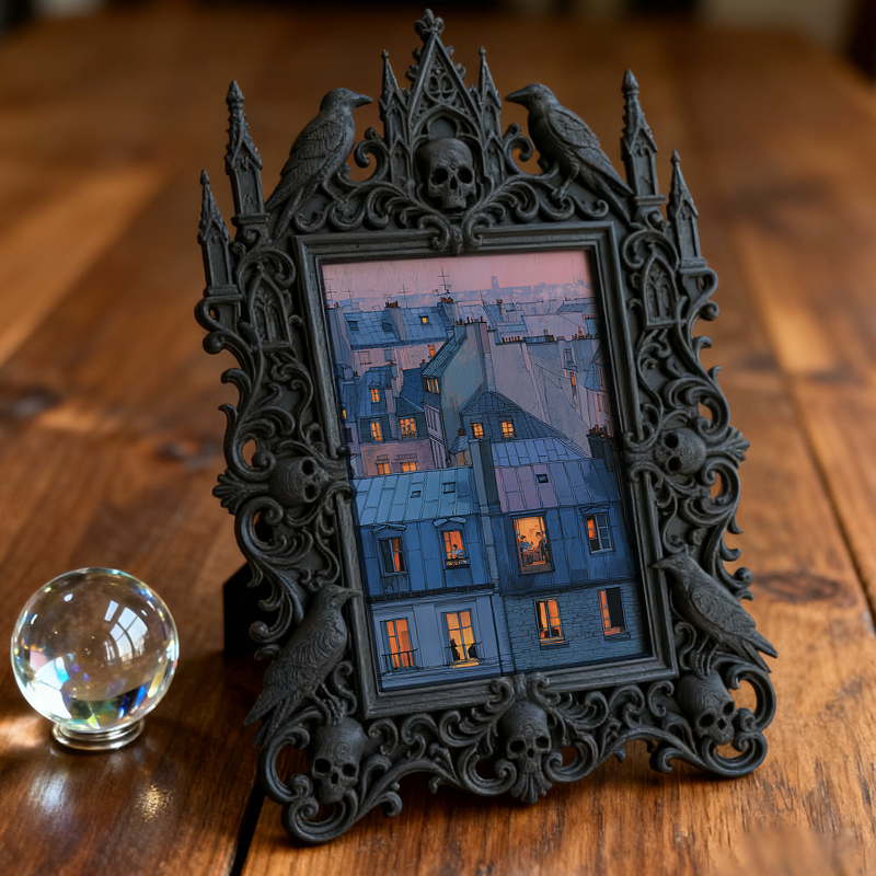 Elegant-spooky Gothic Dark-style Photo Frame | Paranormal Themed Café Dessert Counter Decor, Photo Ornament, Wall-mountable & Tabletop, Eleg