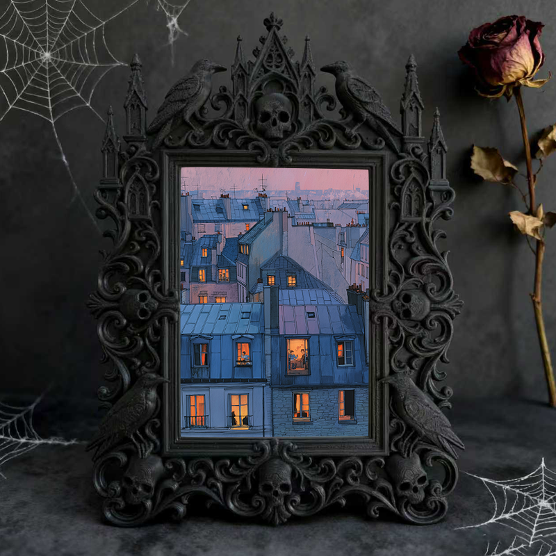 Elegant-spooky Gothic Dark-style Photo Frame | Paranormal Themed Café Dessert Counter Decor, Photo Ornament, Wall-mountable & Tabletop, Eleg