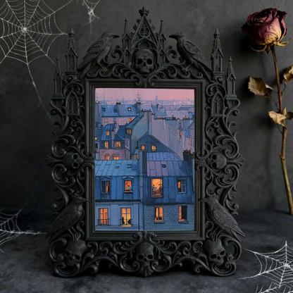 Elegant-spooky Gothic Dark-style Photo Frame | Paranormal Themed Café Dessert Counter Decor, Photo Ornament, Wall-mountable & Tabletop, Eleg