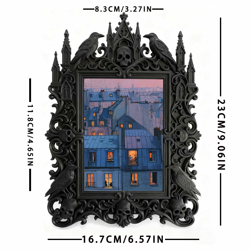 Elegant-spooky Gothic Dark-style Photo Frame | Paranormal Themed Café Dessert Counter Decor, Photo Ornament, Wall-mountable & Tabletop, Eleg