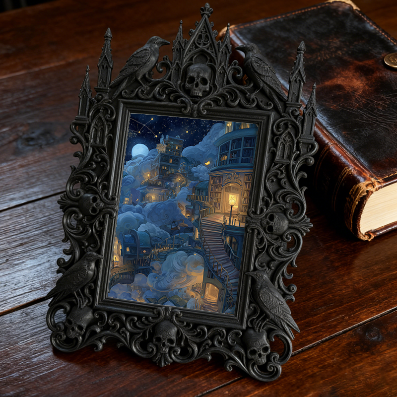 Insta-trending Gothic Dark-style Photo Frame | Dark Academia Calligraphy Workshop Decor, Photo Ornament, Wall/Table Dual-use, Durable Frame