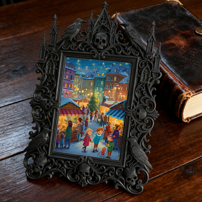 Bestselling-now Gothic Dark-style Photo Frame | Witchy Crystal Tumbling Shop Decor, Photo Ornament, Dual-use Display, Retro Plastic Frame