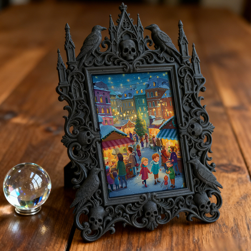 Bestselling-now Gothic Dark-style Photo Frame | Witchy Crystal Tumbling Shop Decor, Photo Ornament, Dual-use Display, Retro Plastic Frame
