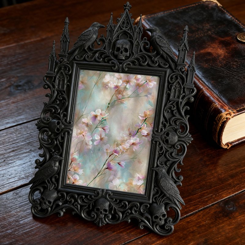 Luxe-dark Gothic Dark-style Photo Frame | Dark Calligraphy Ink Set Shop Decor, Photo Ornament, Wall-mountable & Tabletop, Practical Frame