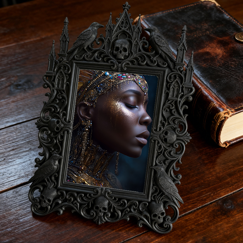 Bestselling-essential Gothic Dark-style Photo Frame | Witchy Bathroom Mirror Frame Decor, Photo Ornament, Dual-use Display, Retro Plastic Fr