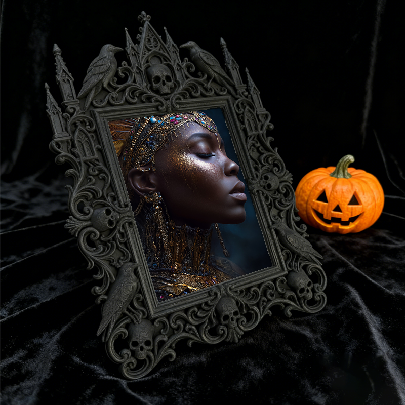 Bestselling-essential Gothic Dark-style Photo Frame | Witchy Bathroom Mirror Frame Decor, Photo Ornament, Dual-use Display, Retro Plastic Fr
