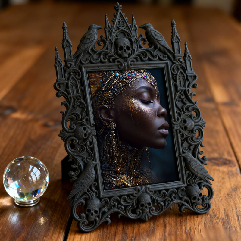 Bestselling-essential Gothic Dark-style Photo Frame | Witchy Bathroom Mirror Frame Decor, Photo Ornament, Dual-use Display, Retro Plastic Fr