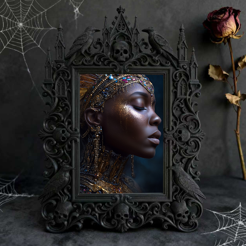 Bestselling-essential Gothic Dark-style Photo Frame | Witchy Bathroom Mirror Frame Decor, Photo Ornament, Dual-use Display, Retro Plastic Fr