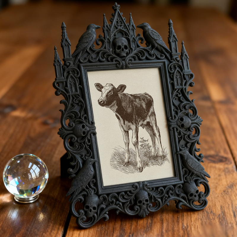 Luxe-dark-chic Gothic Dark-style Photo Frame | Dark Academia Bookcase Bottom Shelf Decor, Photo Ornament, Wall-mountable & Tabletop, Practic