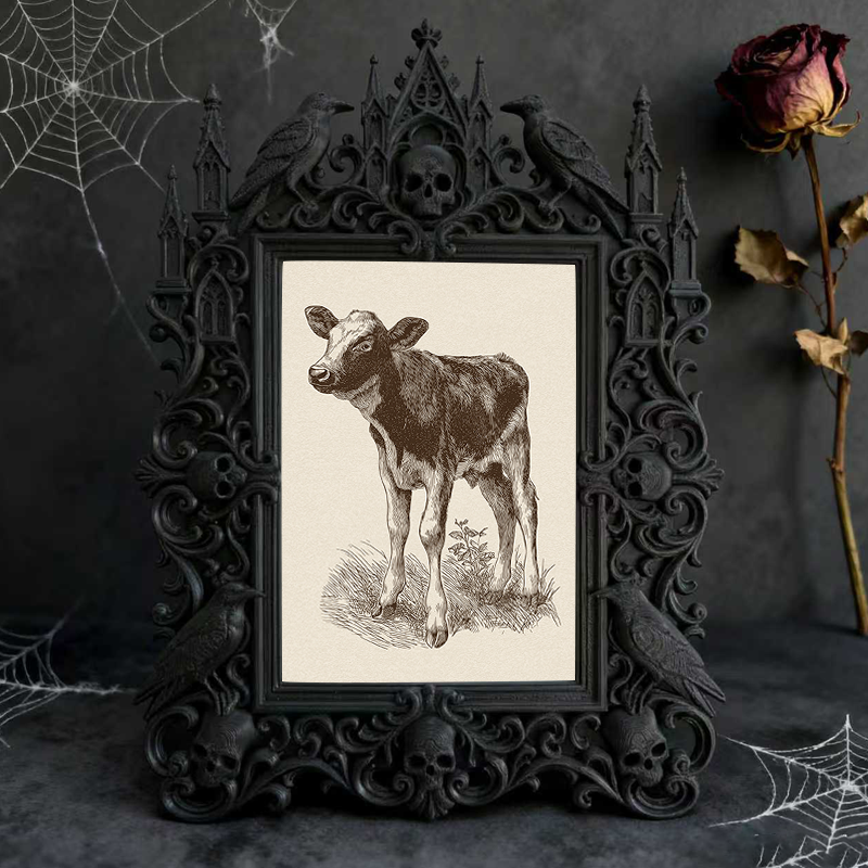 Luxe-dark-chic Gothic Dark-style Photo Frame | Dark Academia Bookcase Bottom Shelf Decor, Photo Ornament, Wall-mountable & Tabletop, Practic
