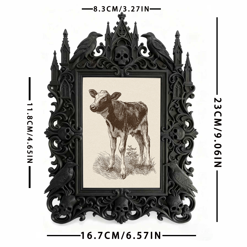 Luxe-dark-chic Gothic Dark-style Photo Frame | Dark Academia Bookcase Bottom Shelf Decor, Photo Ornament, Wall-mountable & Tabletop, Practic
